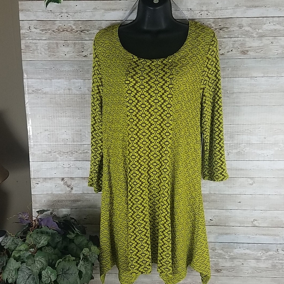 NWT, Peck and Peck Top, Chartreuse Boho Tunic or Dress Asymetrical Argyle, Sz L - Picture 6 of 11